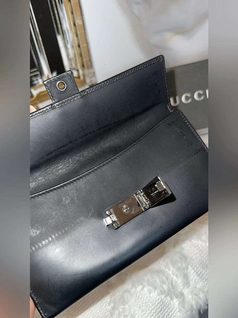 Gucci Black Leather Flap Wallet with Silver Hardware - Picture 4 of 9